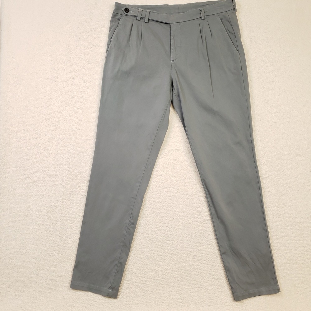 Eleventy Chino Pants Mens 34R Gray Pleated Cotton Blend Trousers Made in Italy